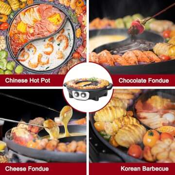 Food Party Hot Pot with Grill 2 in 1 Electric Smokeless Grill and Hotpot Pot Combo Korean BBQ Grill 110V 1700W