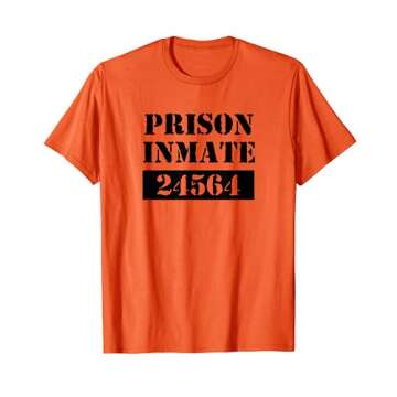 Prisoner Costume Orange Prison Uniform Halloween Jail Inmate T-Shirt