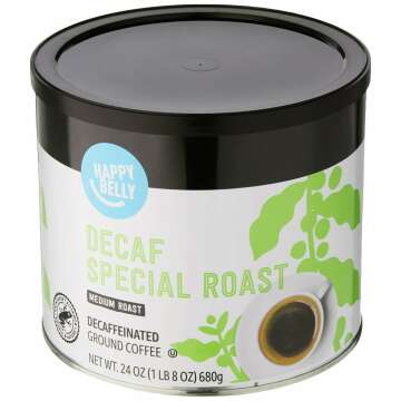 Amazon Brand - Happy Belly Decaf Canister Ground Coffee, Medium Roast, 1.5 pound (Pack of 1)