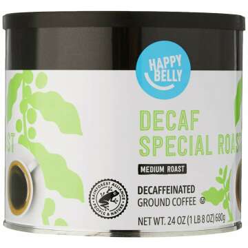 Amazon Brand - Happy Belly Decaf Canister Ground Coffee, Medium Roast, 1.5 pound (Pack of 1)