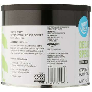 Amazon Brand - Happy Belly Decaf Canister Ground Coffee, Medium Roast, 1.5 pound (Pack of 1)