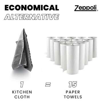 Zeppoli Classic Kitchen Towels - 12 Pack 100% Natural Cotton Kitchen Towel Set, Reusable Wash Cloths, Absorbent Dish Towels, Machine Washable Hand Towels, Kitchen Essentials - 15” by 25” - Gray