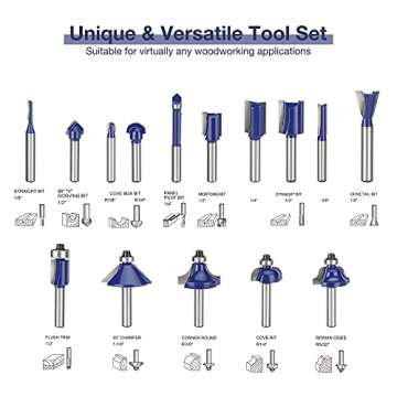 WORKPRO Router Bits, 15-Piece Router Bits 1/4-Inch Shank Tungsten Carbide with Storage Case, Router Bits Set for Woodworking, Solid Woods, Hard Woods, Chipboard, MDF, DIY, Carpenter and Beginners