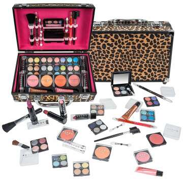SHANY Carry All Makeup Train Case with Pro Teen Makeup Set, Makeup Brushes, Lipsticks, Eye Shadows, Blushes, and more - Leopard