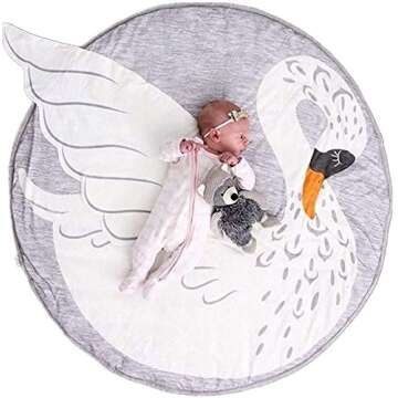 ABREEZE Play Pad Swan Baby Round Rug Crawling Mat Crawl Cushion Air-Conditioned Rug for Kids Children Toddlers Bedroom Tummy Time Blanket