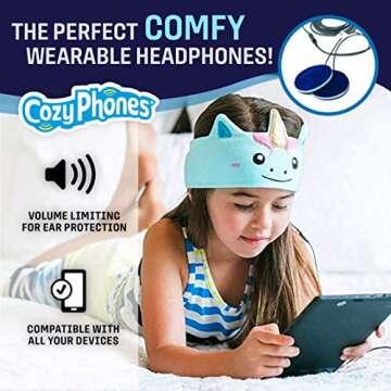 Kids Headphones by CozyPhones, Headband Earphones for Children, Baby, & Toddlers 1-3. Stretchy & Comfy for Home, Plane & Car Travel Accessories - Mystic Unicorn