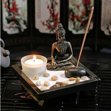 Buddha Statue with Incense and Tealight for Garden