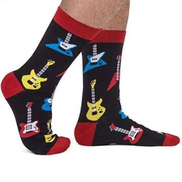 Lavley Rock Out Socks Out Guitar Socks - Funny Gifts for Guitarists and Music Lovers - Unisex for Men & Women