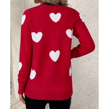 Gleeivy Winter Sweaters for Women 2024 Trendy Red Heart Sweater V Neck Pullover Sweaters Relaxed Fit Long Sleeve Sweatshirt Ribbed Cable Knit Wool Tops Spring Outfits Petite Cotton Business Attire S