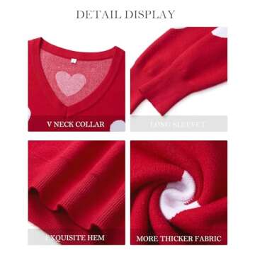 Gleeivy Winter Sweaters for Women 2024 Trendy Red Heart Sweater V Neck Pullover Sweaters Relaxed Fit Long Sleeve Sweatshirt Ribbed Cable Knit Wool Tops Spring Outfits Petite Cotton Business Attire S