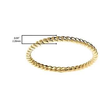 10K Yellow Gold Dainty Stackable Rope Cable Design Slender Band Ring - Size 6-3/4