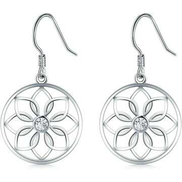925 Sterling Silver Earrings, BoRuo Lotus Flower Yoga Earrings