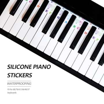 Removable Piano Keyboard Stickers for Beginners Made of Silicone Piano Note Guide for 88/76/61/54/39/37 Keys Full Size Note Letter Labels Washable (Colourful)