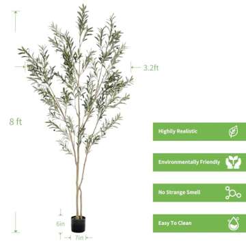 Realead Tall Faux Olive Tree 8ft - Fake Potted Olive Trees Artificial Indoor - Large Artificial Olive Tree Plant with Lifelike Fruits - Artificial Trees for Modern Home Office Living Room Decor