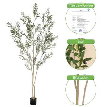 Realead Tall Faux Olive Tree 8ft - Fake Potted Olive Trees Artificial Indoor - Large Artificial Olive Tree Plant with Lifelike Fruits - Artificial Trees for Modern Home Office Living Room Decor