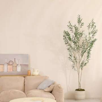 Realead Tall Faux Olive Tree 8ft - Fake Potted Olive Trees Artificial Indoor - Large Artificial Olive Tree Plant with Lifelike Fruits - Artificial Trees for Modern Home Office Living Room Decor