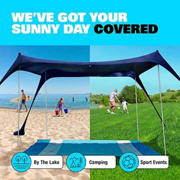 SUN NINJA Pop Up Beach Tent Sun Shelter UPF50+ with Sand Shovel, Ground Pegs and Stability Poles, Outdoor Shade for Camping Trips, Fishing, Backyard Fun or Picnics