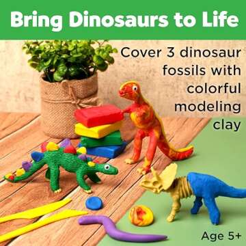 Creativity for Kids Create with Clay Dinosaurs: Craft 3 Dinosaur Toys for Kids Activities, Sensory Craft Kit for Kids Ages 5-8+, Dinosaur Gifts & Kids Toy