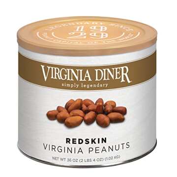 Virginia Diner Red Skin Virginia Peanuts - Gourmet Peanuts Non-GMO, Preservative Free from Virginia Since 1929 - Traditional Red Skin Salty Peanuts - 36 Oz Can