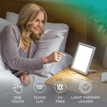 Verilux HappyLight Lucent - One-Touch Light Therapy Lamp with 10,000 Lux, UV-Free, LED Bright White Light & Detachable Stand for Boosting Mood & Improving Sleep