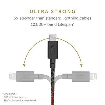 Native Union Night Cable - 10ft Ultra-Strong Reinforced [MFi Certified] Durable Lightning to USB-A Charging Cable with Weighted Knot Compatible with for iPhone 14, iPhone 13 and Earlier (Cosmos)