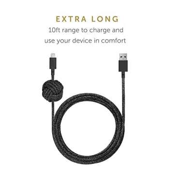 Native Union Night Cable - 10ft Ultra-Strong Reinforced [MFi Certified] Durable Lightning to USB-A Charging Cable with Weighted Knot Compatible with for iPhone 14, iPhone 13 and Earlier (Cosmos)