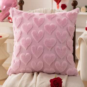 DFXSZ Valentines Pillow Covers 18x18 inch Set of 2 Valentines Day Decoration Pink Heart Soft Plush Faux Fur Jacquard Throw Pillows for Bedroom Sofa Holiday Festivals Home Decor PTK017B18