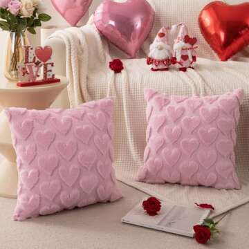 DFXSZ Valentines Pillow Covers 18x18 inch Set of 2 Valentines Day Decoration Pink Heart Soft Plush Faux Fur Jacquard Throw Pillows for Bedroom Sofa Holiday Festivals Home Decor PTK017B18