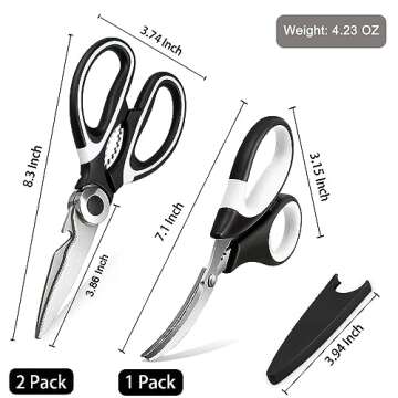 OMDAR Food Grade Kitchen Scissors 3 Pack- Lifetime Replacement Warranty -Heavy Duty Stainless Steel Cooking Shears for Cutting Meat, Food, Fish, Poultry Multipurpose Sharp Sissors for Dishwasher Safe