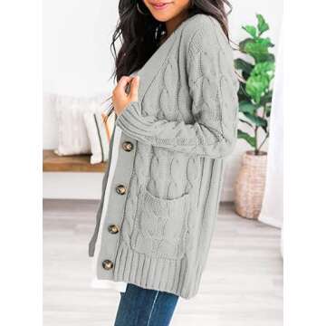 PRETTYGARDEN Women's Open Front Cardigan Sweaters Fall Fashion Button Down Cable Knit Chunky Winter Outerwear Coats (Grey,Large)