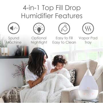 Crane Ultrasonic Humidifiers for Bedroom and Office, 1 Gallon 4-in-1 Cool Mist Air Humidifier for Large Room and Home, Humidifier Filters Optional, White