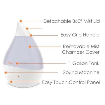 Crane Ultrasonic Humidifiers for Bedroom and Office, 1 Gallon 4-in-1 Cool Mist Air Humidifier for Large Room and Home, Humidifier Filters Optional, White