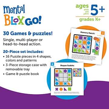 Learning Resources Mental Blox Go! 30 Games and Puzzles, Ages 5+ Educational Travel Games for Kids, Brain Teaser Games and Puzzles, STEM Games, 3-D Puzzles, Critical Thinking for Kids