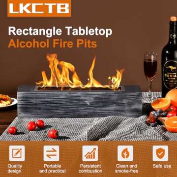 LKCTB Table top Firepit - Ethanol Smokeless Mini Fireplace, Portable for Indoor & Outdoor Use, Includes 4 Roasting Sticks & 1 Burning Cotton