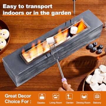 LKCTB Table top Firepit - Ethanol Smokeless Mini Fireplace, Portable for Indoor & Outdoor Use, Includes 4 Roasting Sticks & 1 Burning Cotton