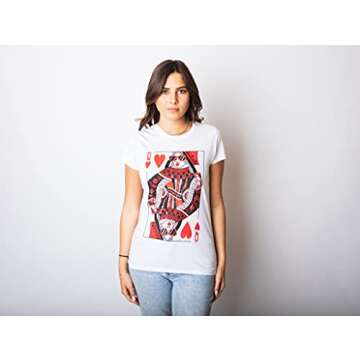 Womens Queen of Hearts T Shirt Funny Vintage Graphic Cool Cute Tee for Ladies Funny Womens T Shirts Love T Shirt for Women Women's Novelty T Shirts White L