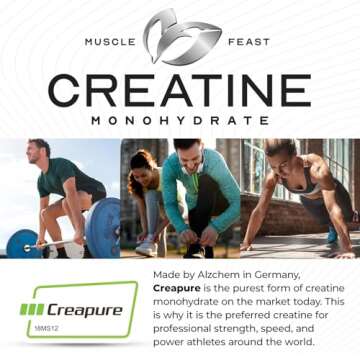 Muscle Feast Creapure Creatine Monohydrate Powder, Vegan Keto Friendly Gluten-Free, Mass Gainer, Muscle Recovery Supplement and Best Creatine for Muscle Growth, Unflavored, 300g