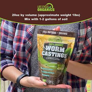 20 oz 100% Organic Worm Castings – Natural Superfood for Plant Growth, Root Development & Growing Healthier, Stronger Crops – Non Toxic & Kind to Soil – Resealable Zip Pouch – Life Cycle Organics