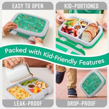 Bentgo Kids Prints Leak-Proof, 5-Compartment Bento-Style Kids Lunch Box - Ideal Portion Sizes for Ages 3-7, Durable, Drop-Proof, Dishwasher Safe, & Made with BPA-Free Materials (Bug Buddies)