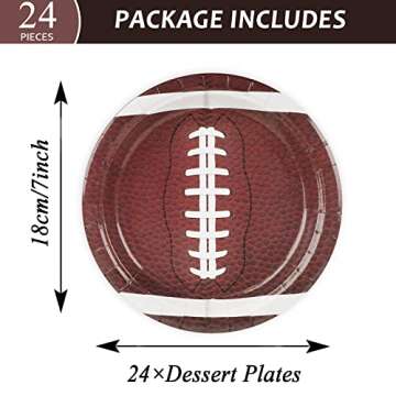 gisgfim 24 pcs Football Paper Plates Football Dessert Plates Birthday Party Supplies Disposable 7" Football Paper Tableware Decorations for Sports Fans Baby Shower