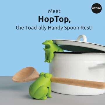 NEW!! OTOTO HopTop Frog Spoon Holder for Stove Top - Spoon Rest for Stove Top and Steam Releaser, Cute Kitchen Accessories, Cooking Gifts, Cool Kitchen Gadgets, Fun Kitchen Gifts, White Elephant Gifts