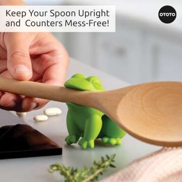 NEW!! OTOTO HopTop Frog Spoon Holder for Stove Top - Spoon Rest for Stove Top and Steam Releaser, Cute Kitchen Accessories, Cooking Gifts, Cool Kitchen Gadgets, Fun Kitchen Gifts, White Elephant Gifts