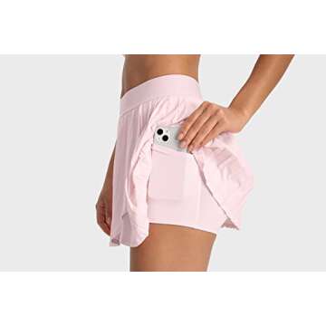 altiland Womens' Cool Feeling Pleated Tennis Athletic Golf Skirts with Shorts 3" (Rose Pink, S)