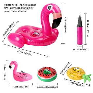 Aytai 10pcs Inflatable Drink Pool Floats - 1pc Large Flamingo Inflatable Drink Holder and 9pcs Mini Drink Float Cup Holders for Summer Pool Party Hawaii Luau Decorations