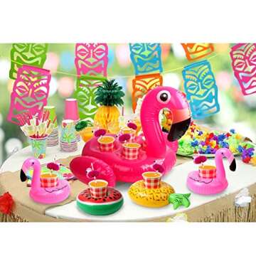 Aytai 10pcs Inflatable Drink Pool Floats - 1pc Large Flamingo Inflatable Drink Holder and 9pcs Mini Drink Float Cup Holders for Summer Pool Party Hawaii Luau Decorations