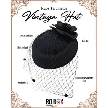 Ro Rox Fascinator Hat | Vintage Hats for Weddings | Vintage, Tea Party & Church Hat | Women's Hair Accessories Black