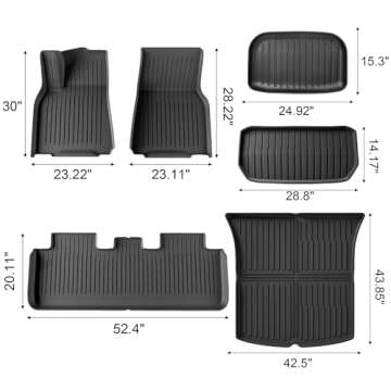 Autocessking Floor Mats for Tesla Model Y 2021-2023 2024, Set of 6 Mats All Weather TPE Waterproof Anti-Slip Front & Rear Trunk Mats Cargo Liners, Custom Fit for Tesla 5-Seater (Not Fit 7-Seat)