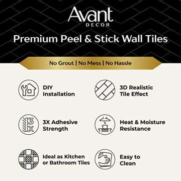 Avant Decor | 8 Tiles | Stone Composite Large Hexagon Tile | Peel and Stick Kitchen Backsplash Tiles | Stick On Wall Tiles | Easy DIY Install | 10.28” x 11.85”