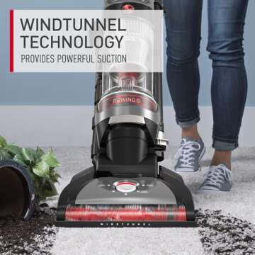 Hoover WindTunnel Cord Rewind Pro Bagless Vacuum Cleaner, Corded Upright Vacuum Cleaner for Carpet and Hard Floor, Automatic Cord Rewind, Corded Vacuum Cleaners for Home Use