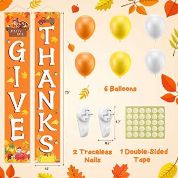 Fall Thanksgiving Decorations for Home - GIVE Thank Banner Outdoor Decorations Hanging Banner Porch Sign Fall Indoor Decorations Banner Celebrate Harvest Party Welcome Thanksgiving Wall Door Decor